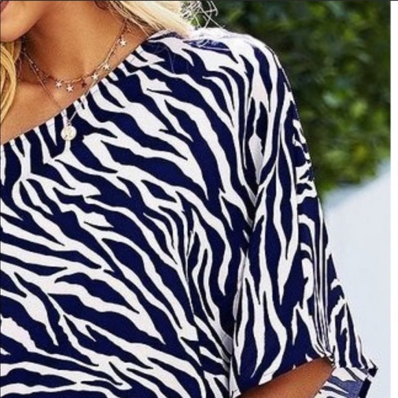 Navy💙White Zebra print one shoulder top4occasions - Picture 4 of 5